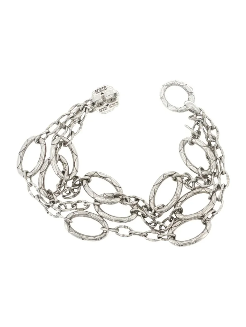 TACORI 925 Silver & 18K Gold Three strand Oval Link Chain Bracelet Size 7